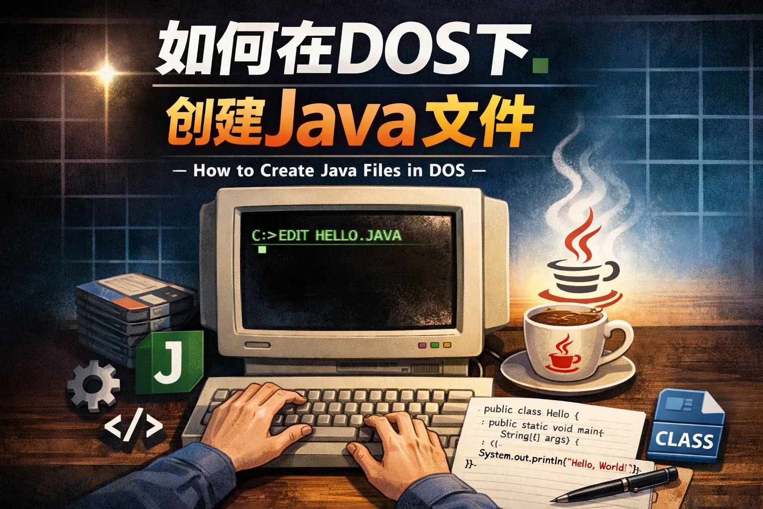 如何在DOS下创建java文件