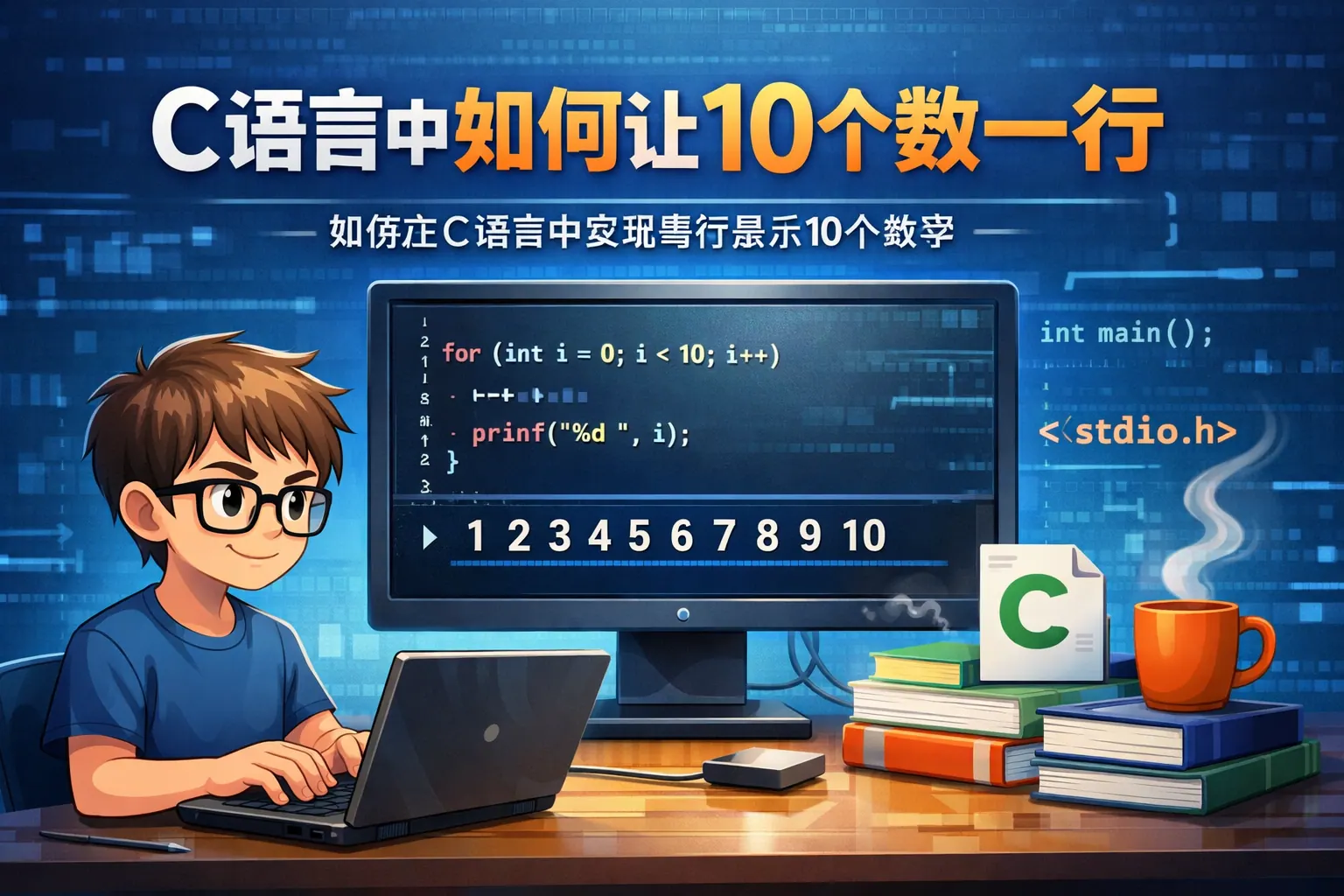 c语言中如何让10个数一行