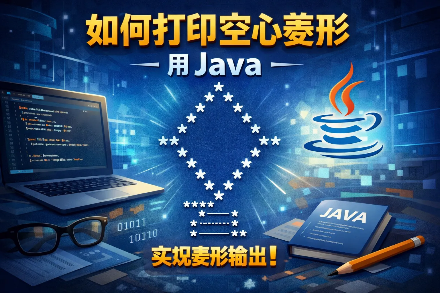 如何打印空心菱形用java