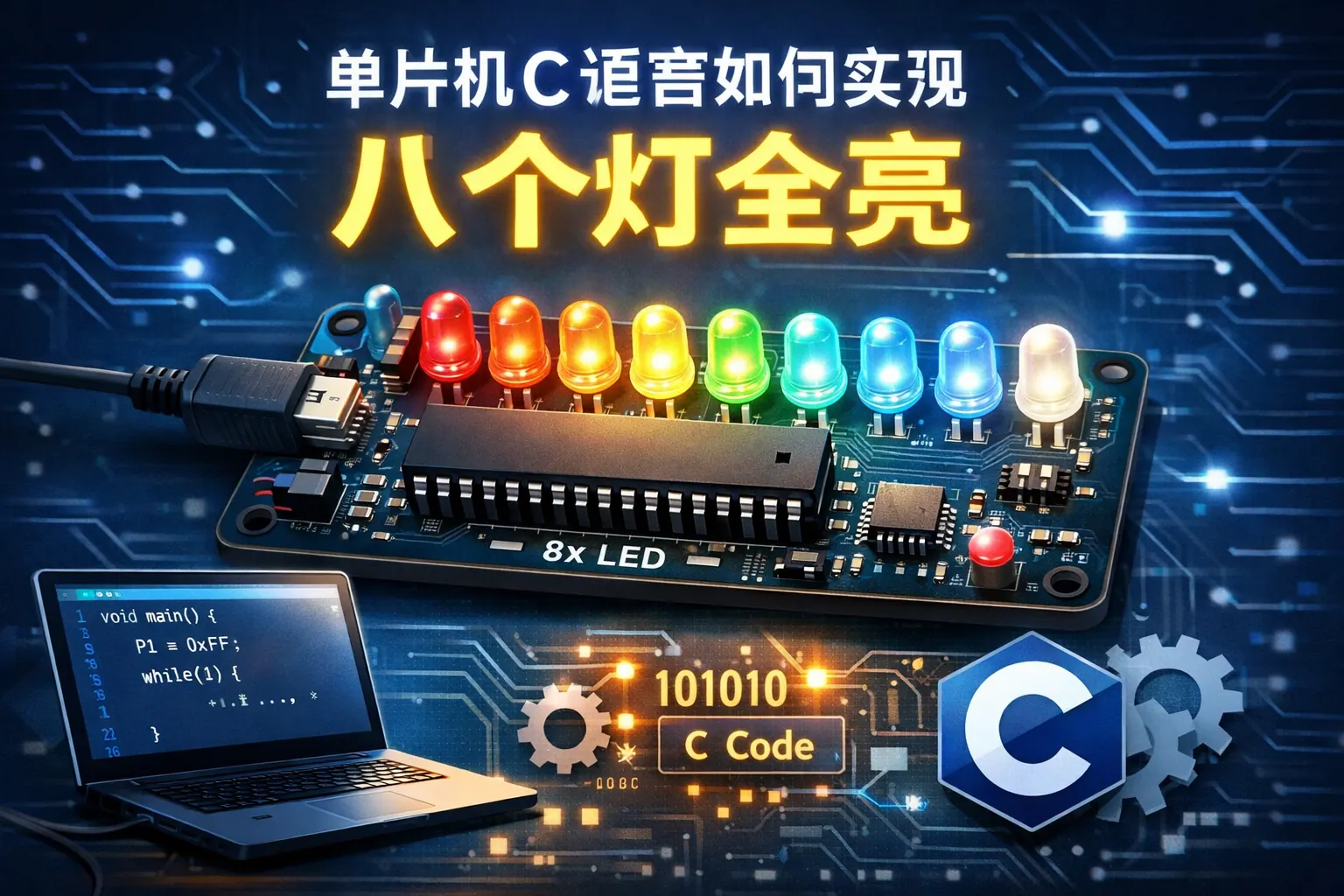 单片机c语言如何实现八个灯全亮