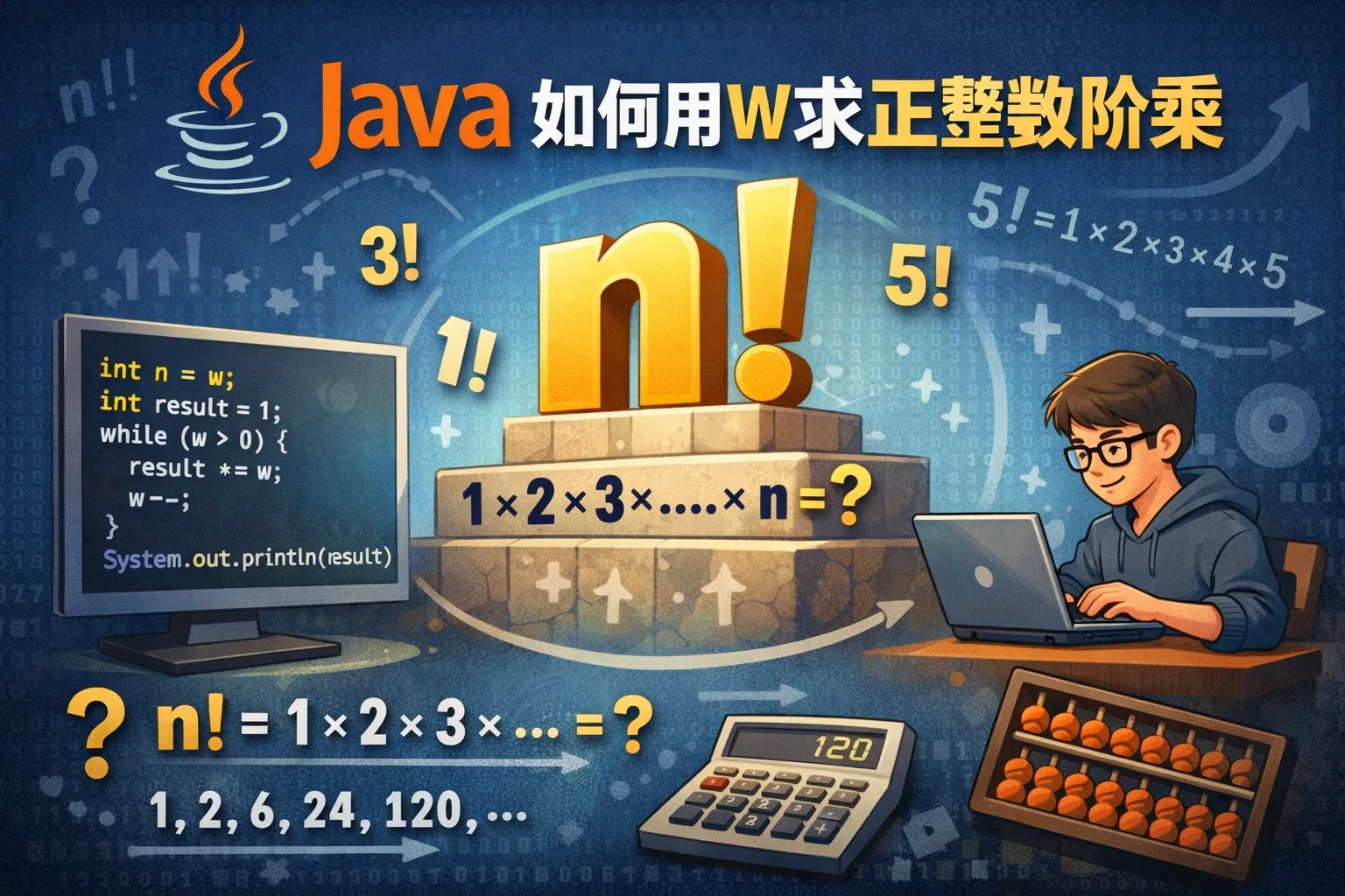 java如何用w求正整数阶乘