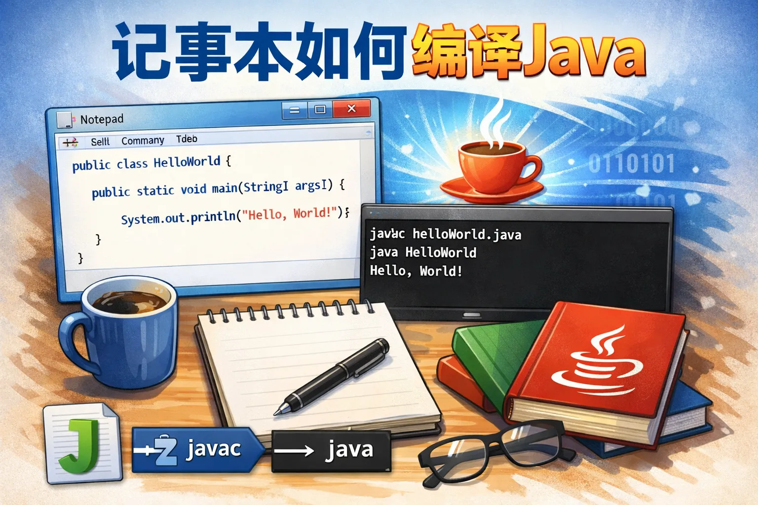 记事本如何编译java