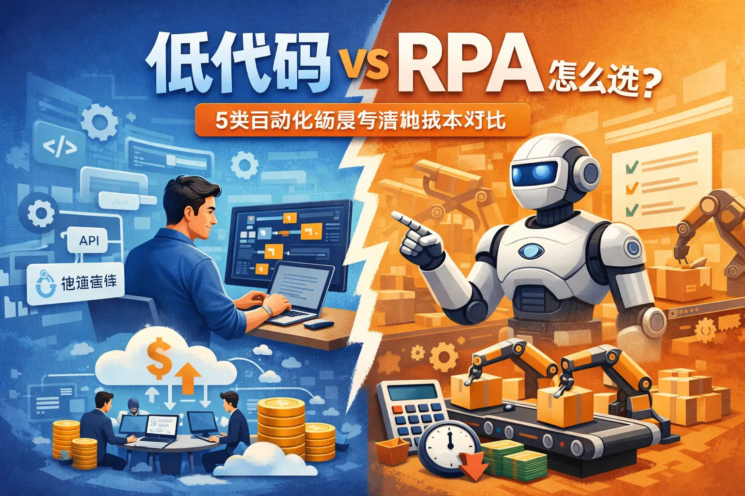 低代码 vs RPA怎么选?5类自动化场景与落地成本对比