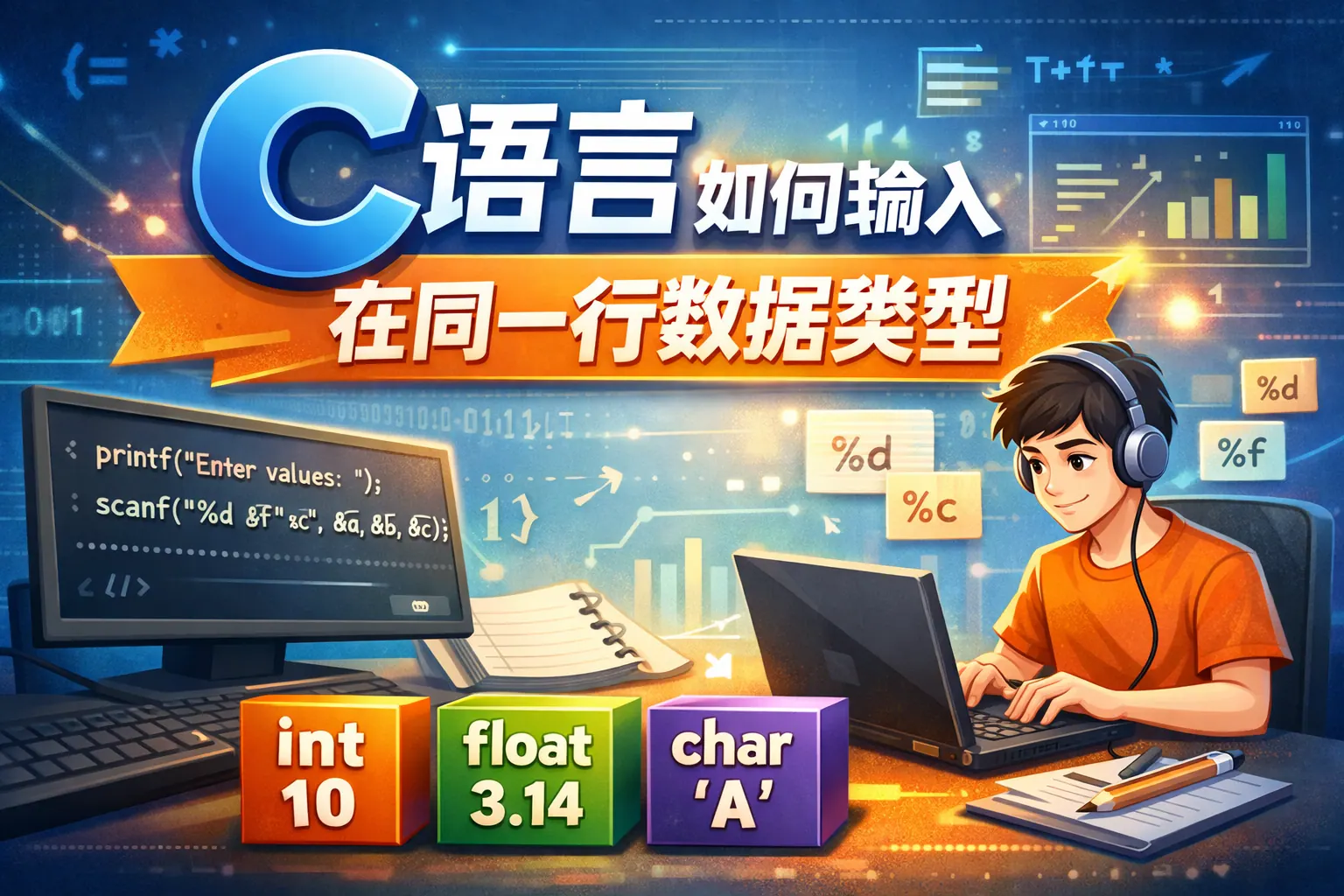 c语言如何输入在同一行数据类型