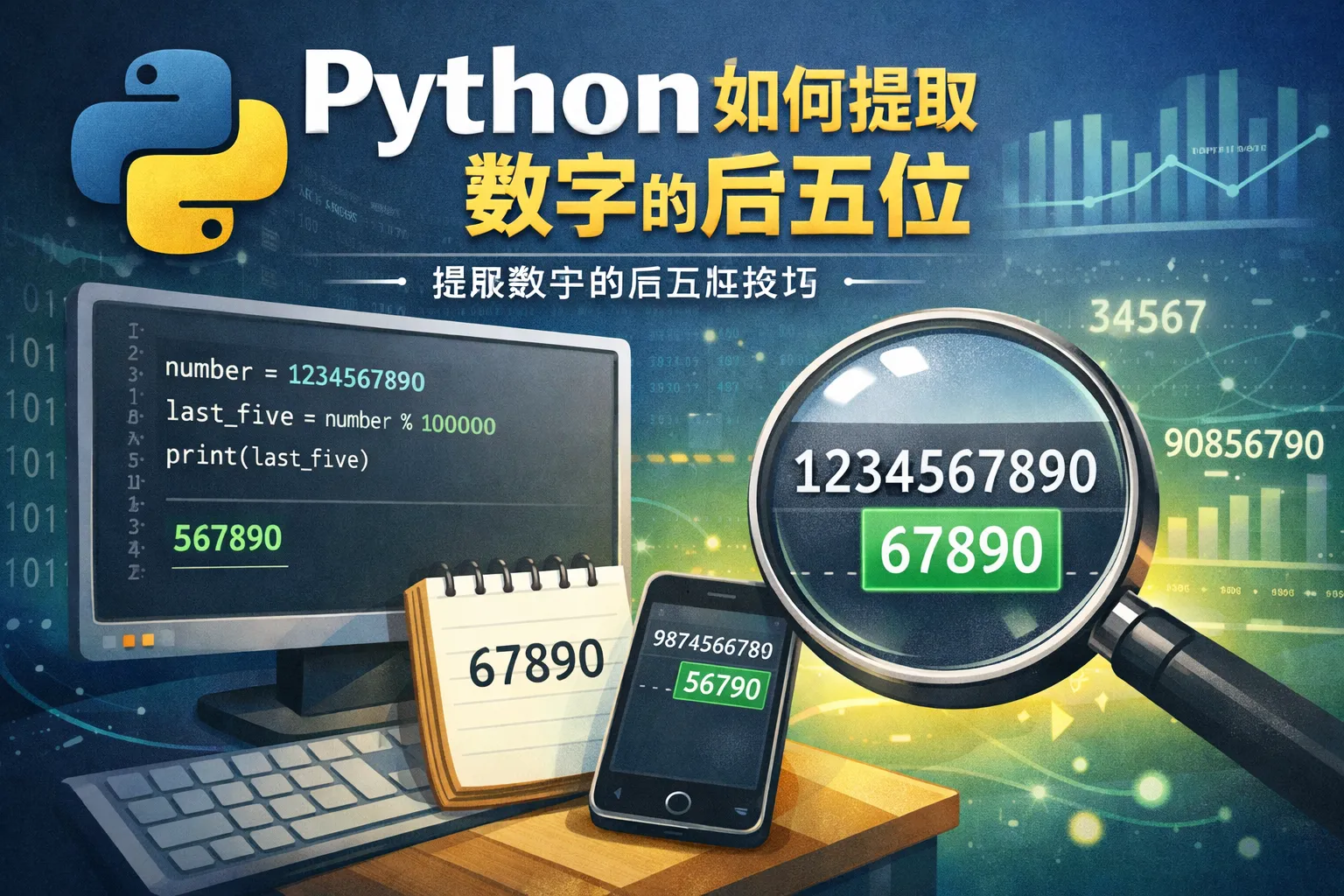 python如何提取数字的后五位