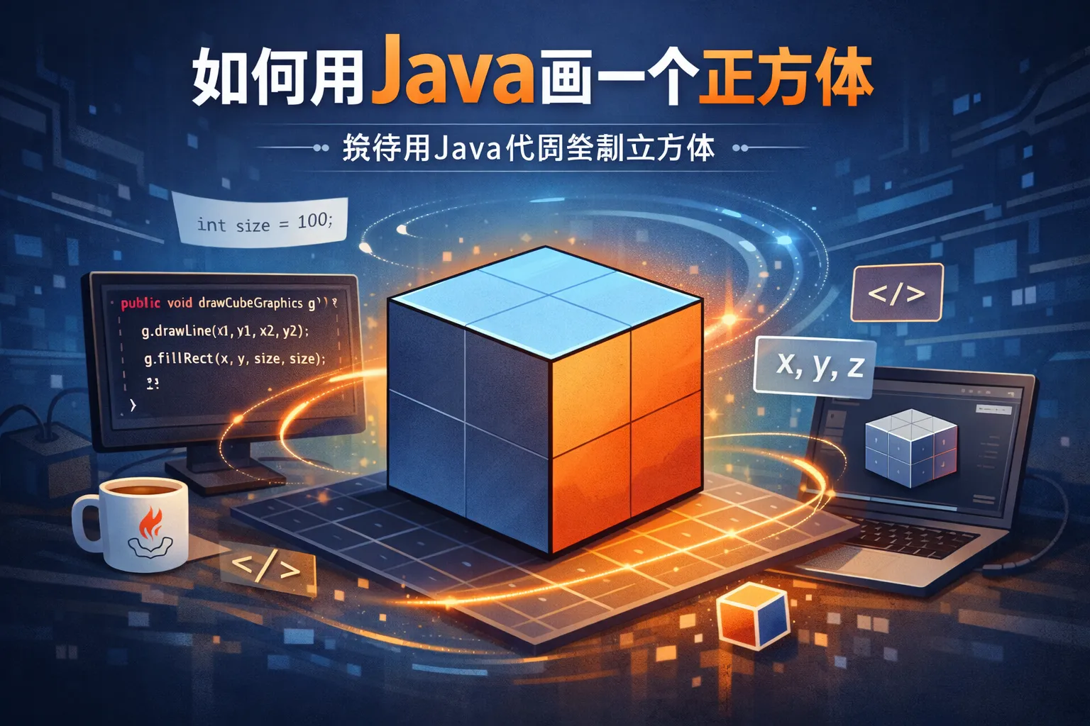 如何用java画一个正方体