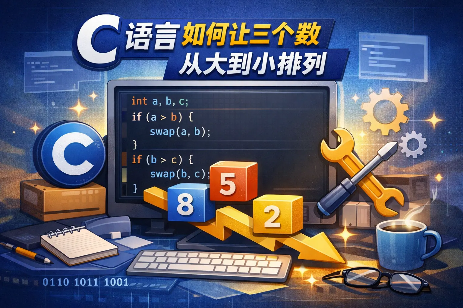 c语言如何让三个数从大到小排列