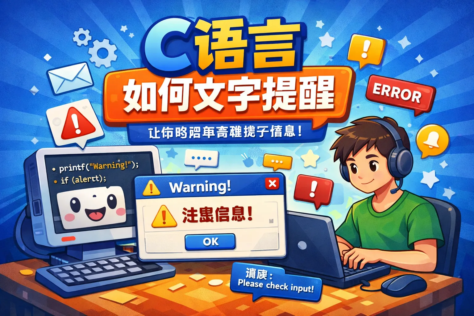 c语言如何文字提醒