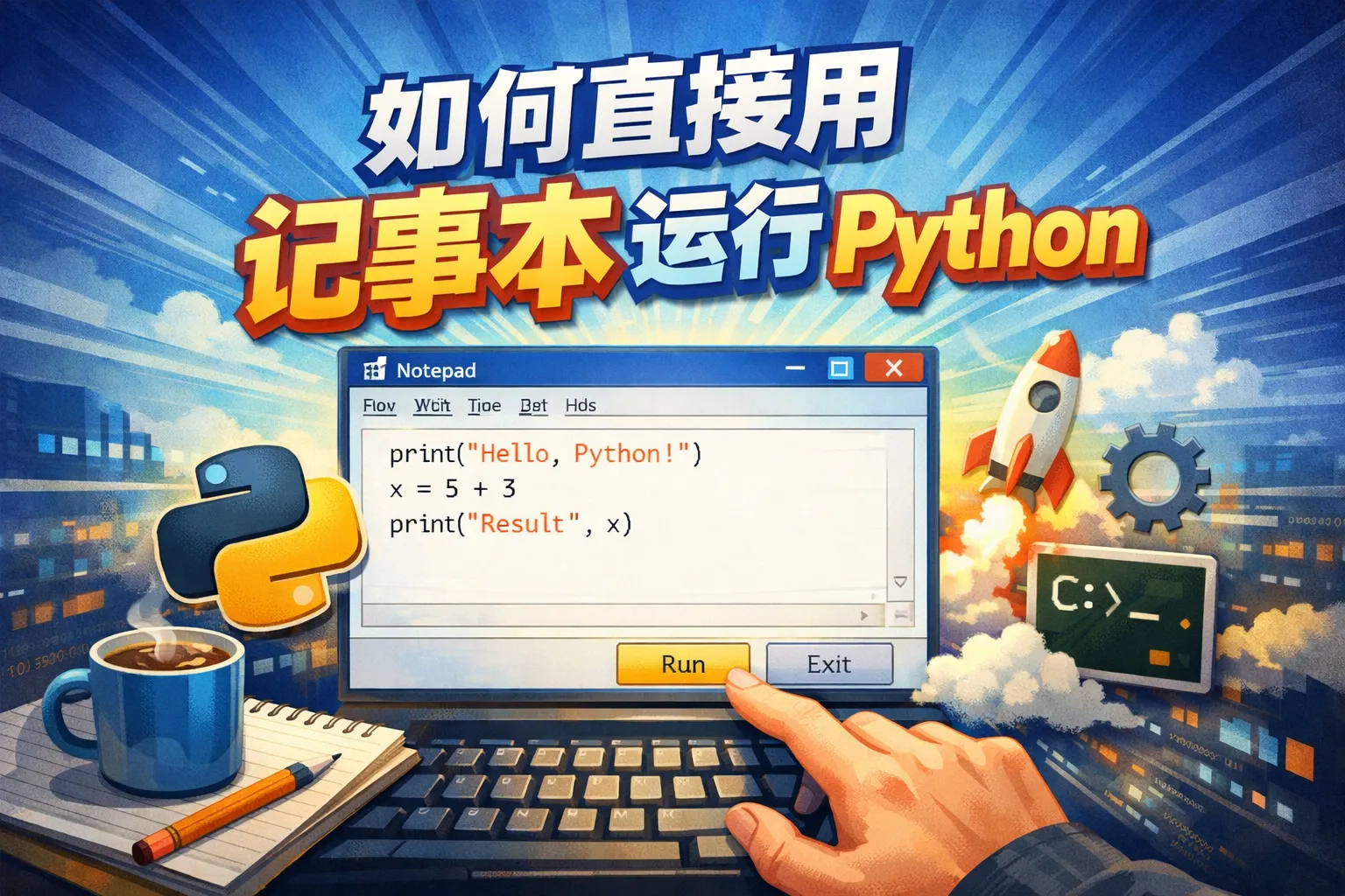 如何直接用记事本运行python