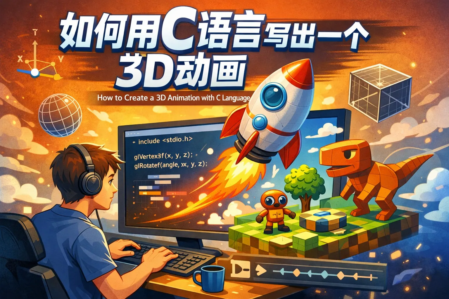 如何用c语言写出一个3D动画
