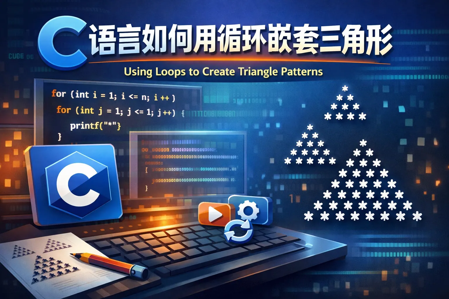 c语言如何用循环嵌套三角形