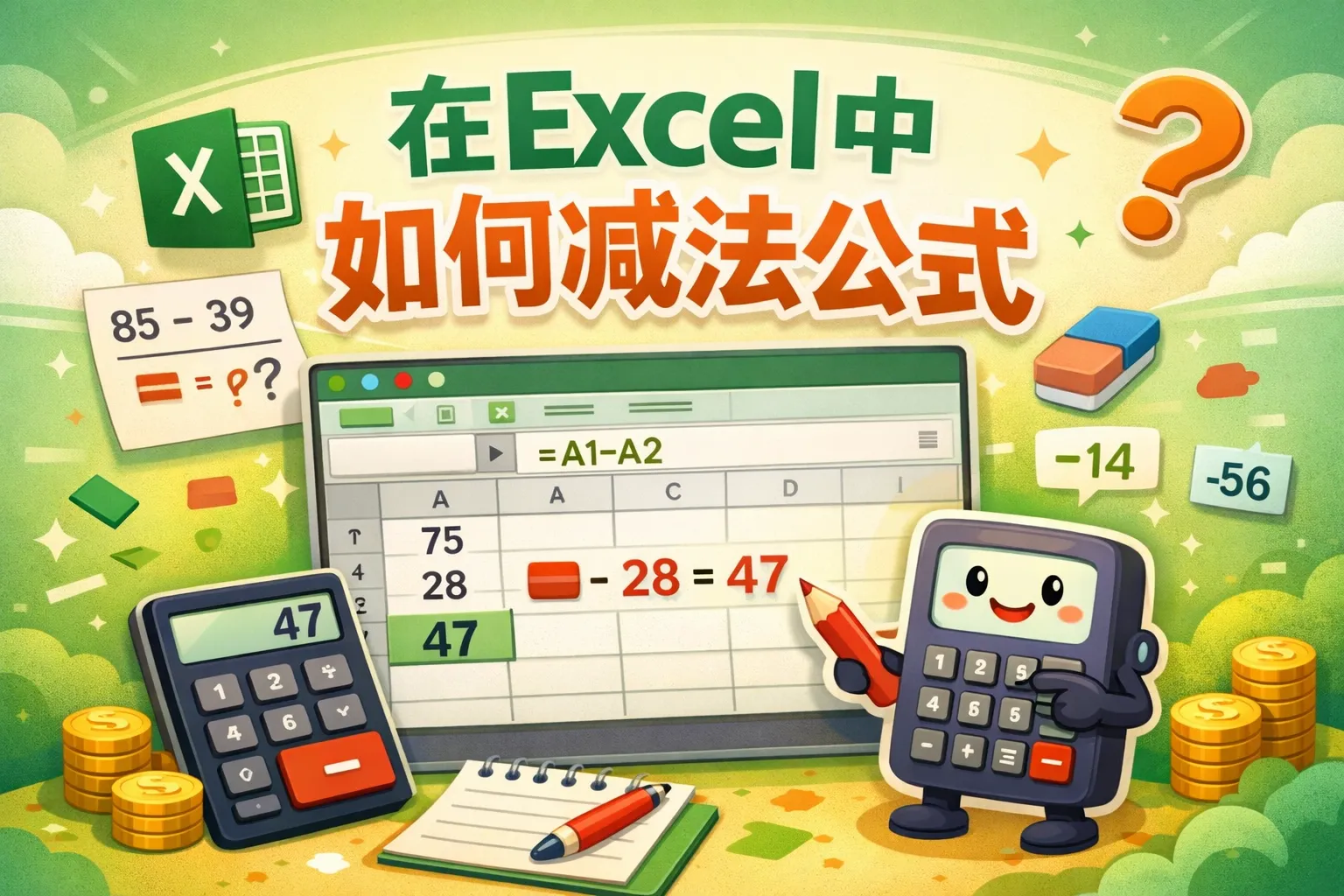 在excel中如何减法公式