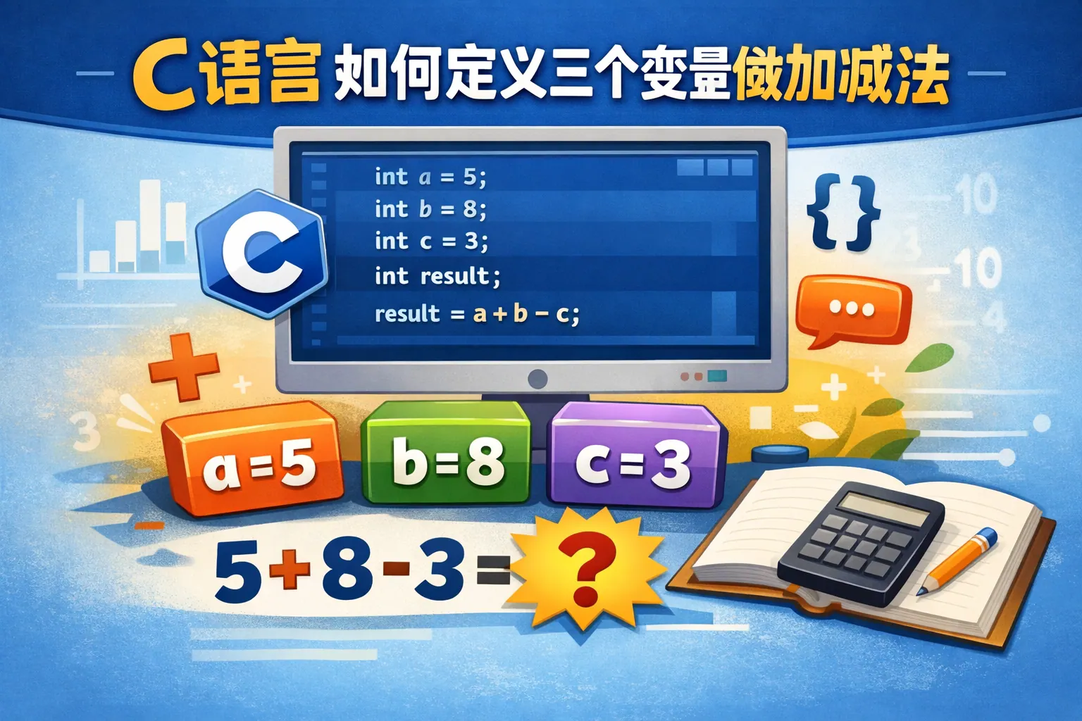 c语言如何定义三个变量做加减法