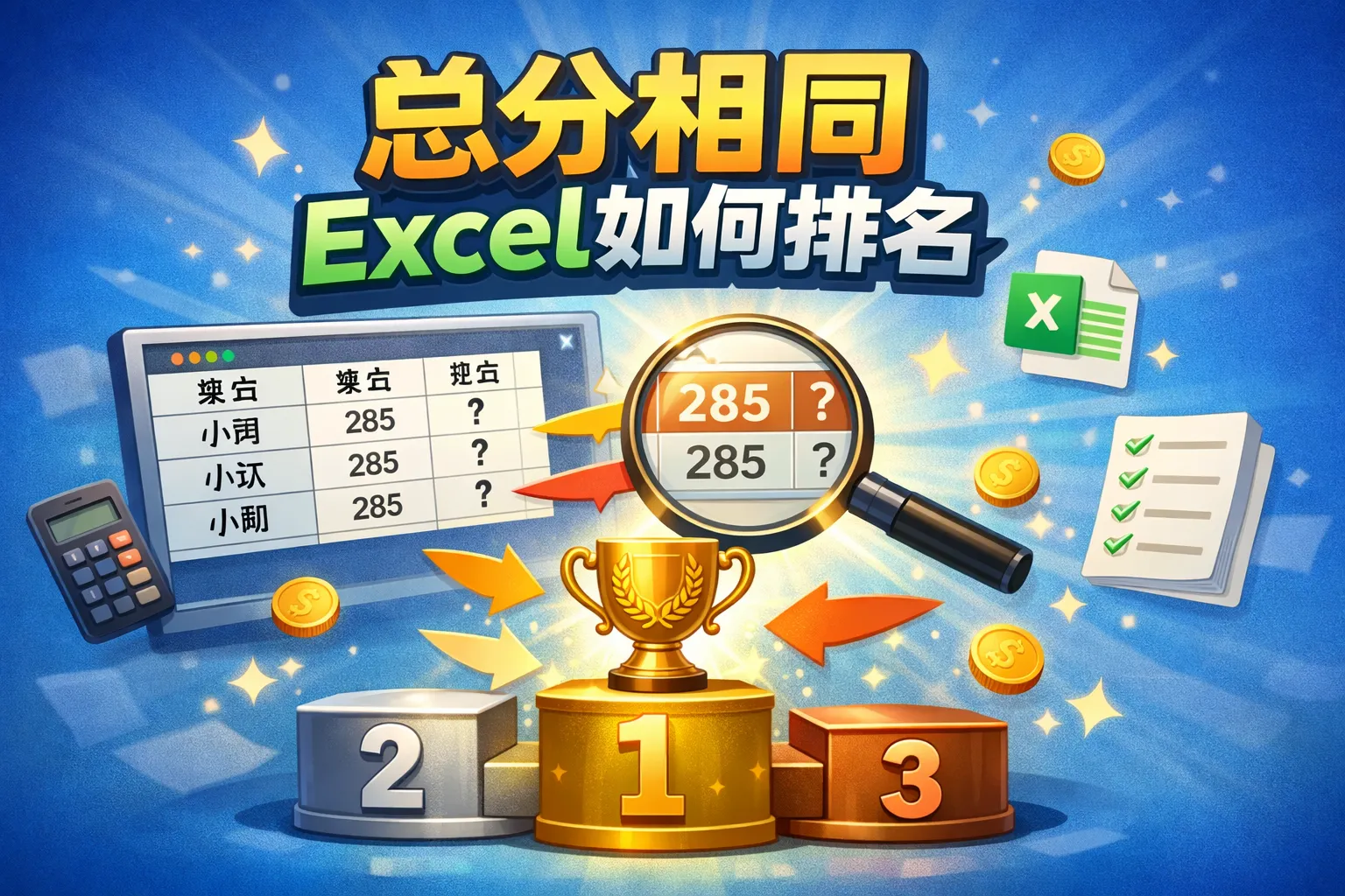 总分相同Excel如何排名