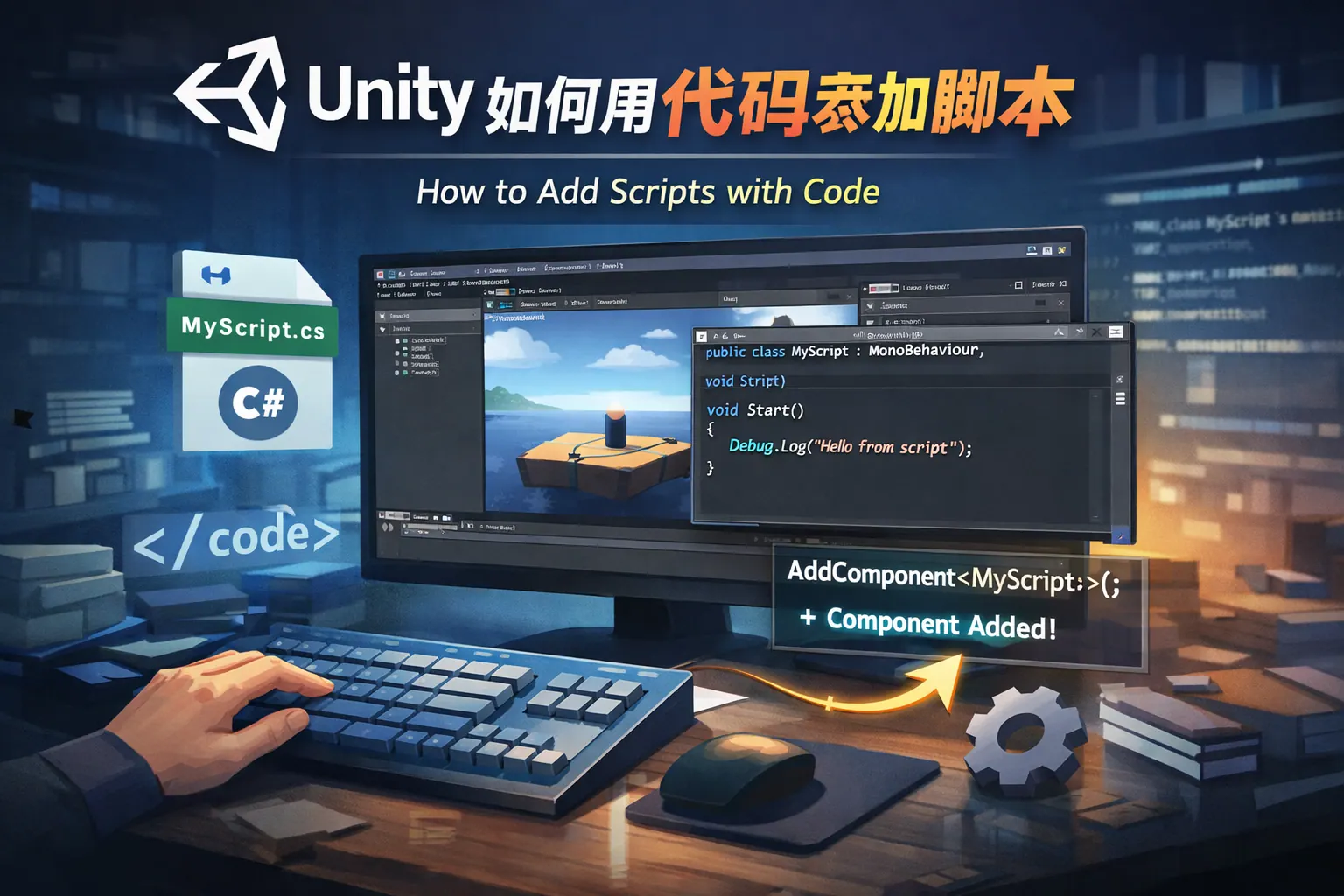 unity如何用代码添加脚本