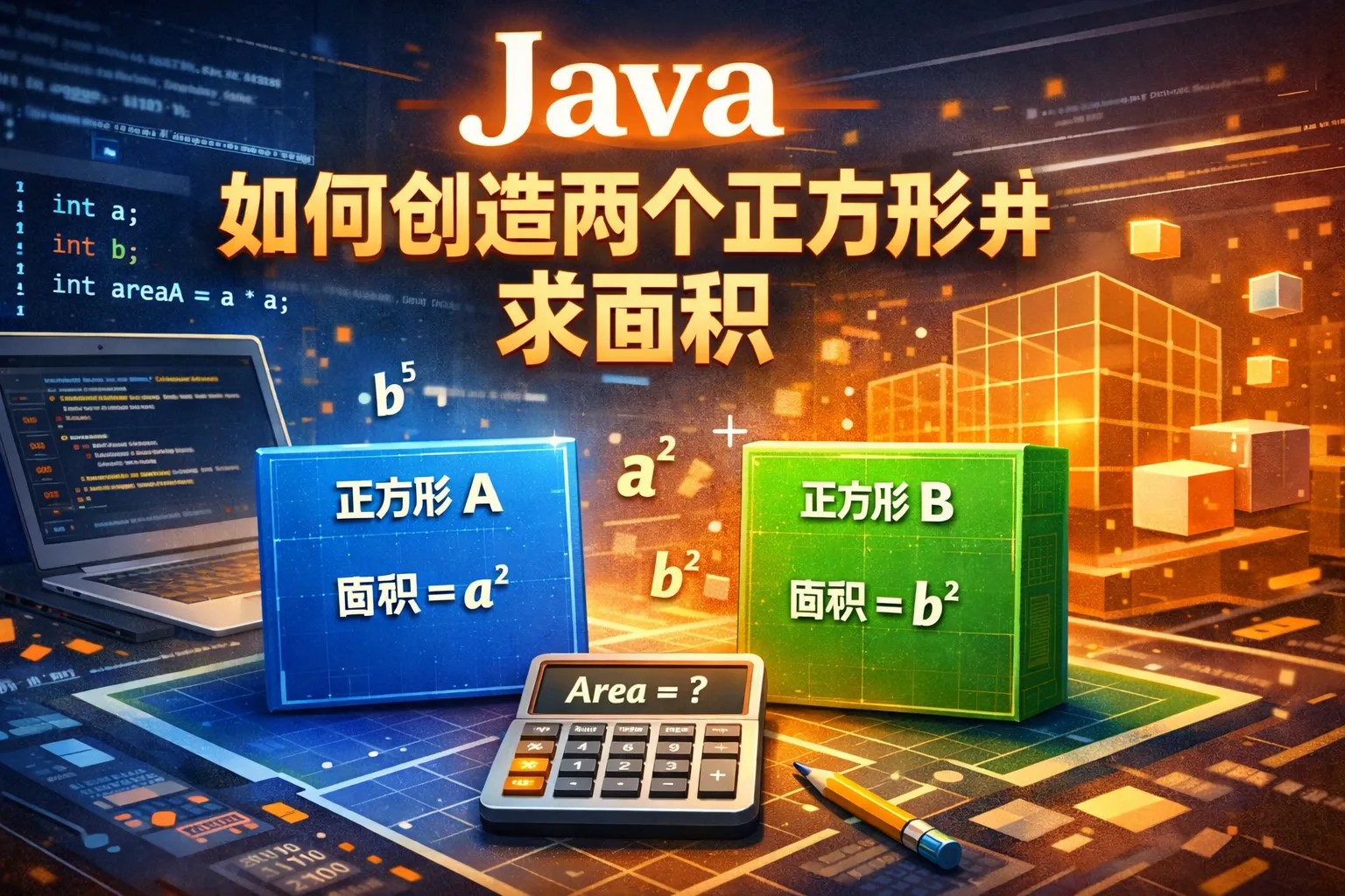 java如何创造两个正方形并求面积
