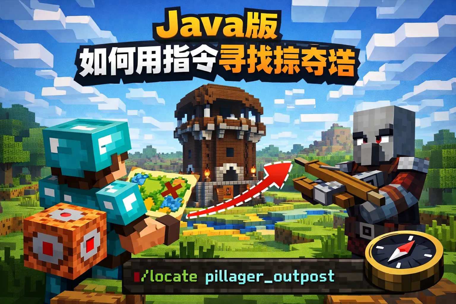 java版如何用指令寻找掠夺塔
