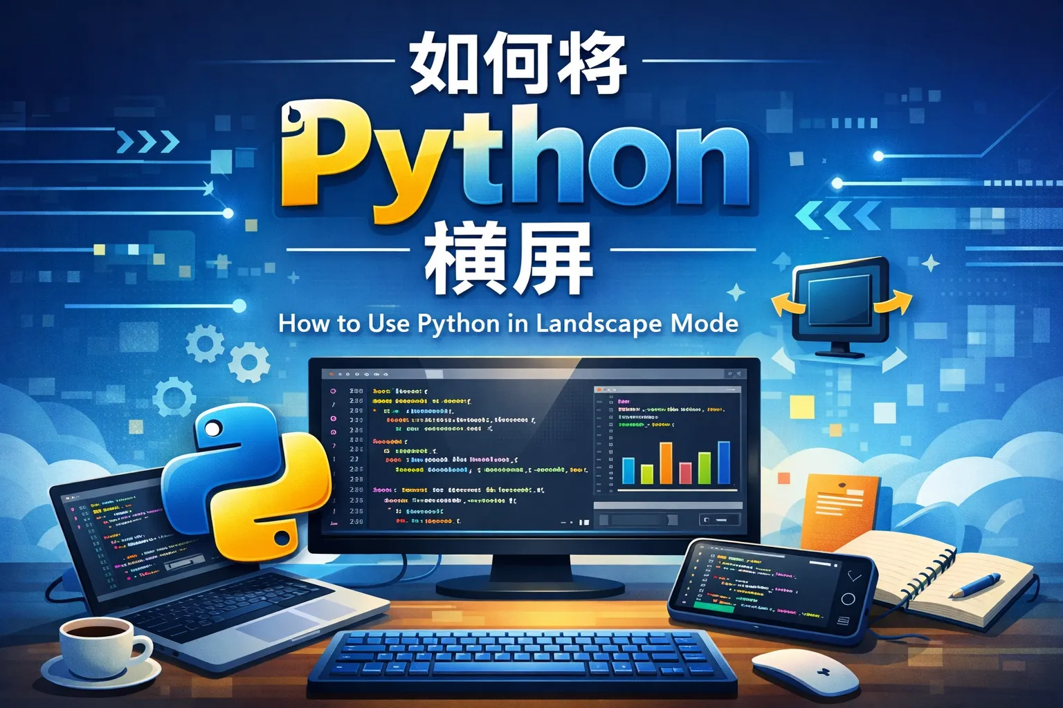 如何将python横屏