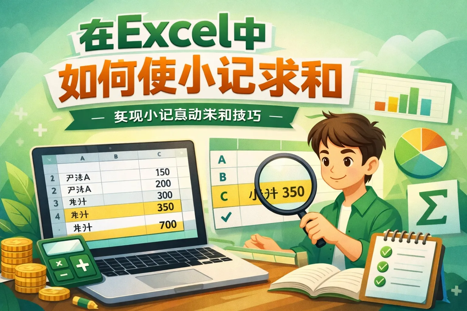 在excel中如何使小记求和