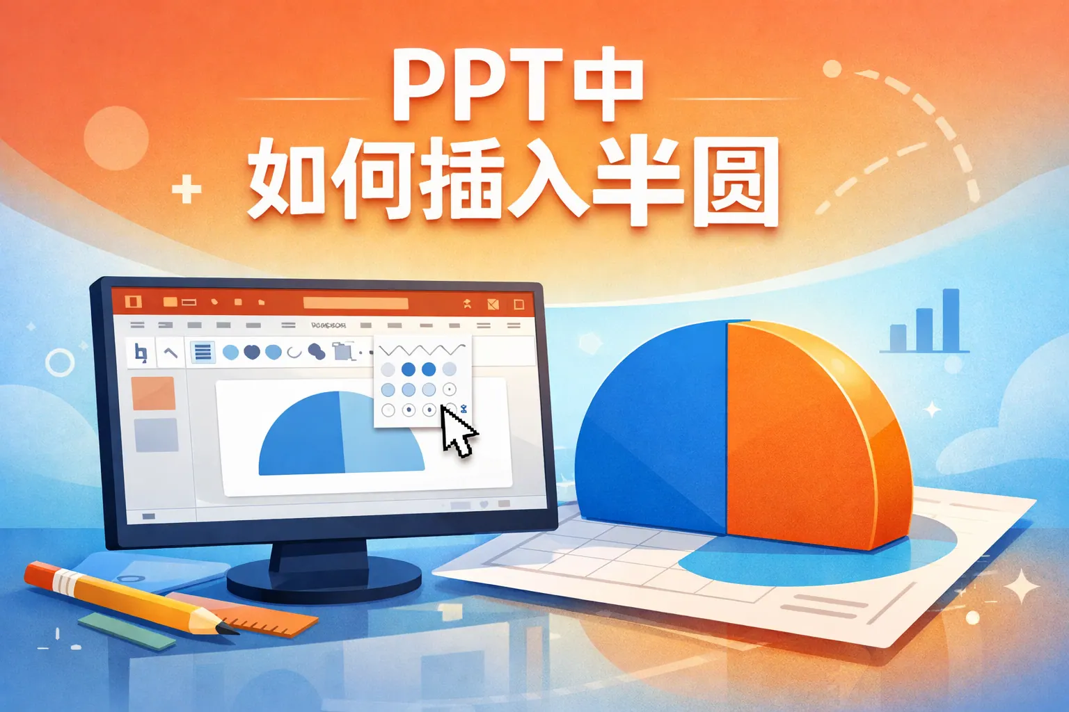ppt中如何插入半圆