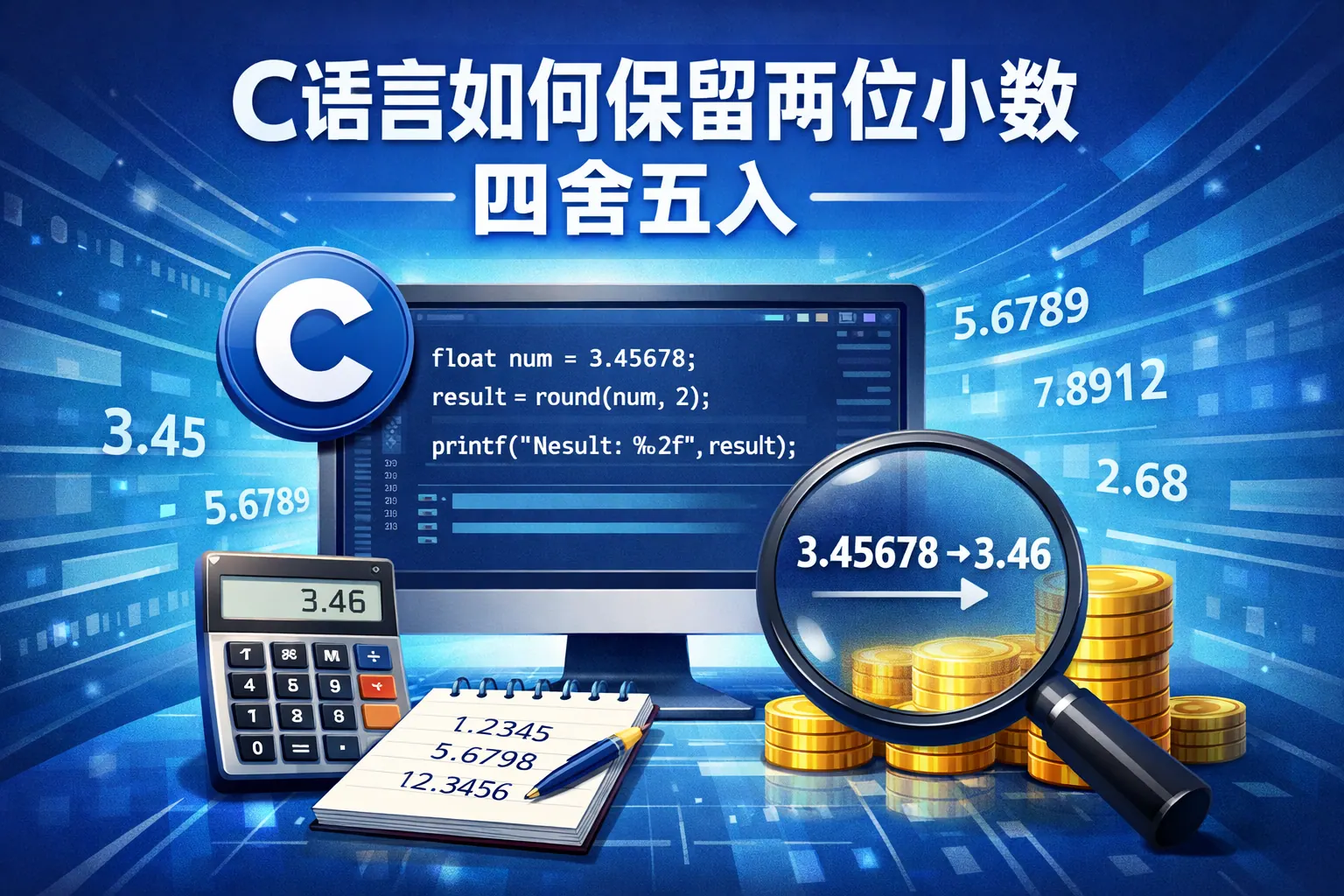 c语言如何保留两位小数四舍五入