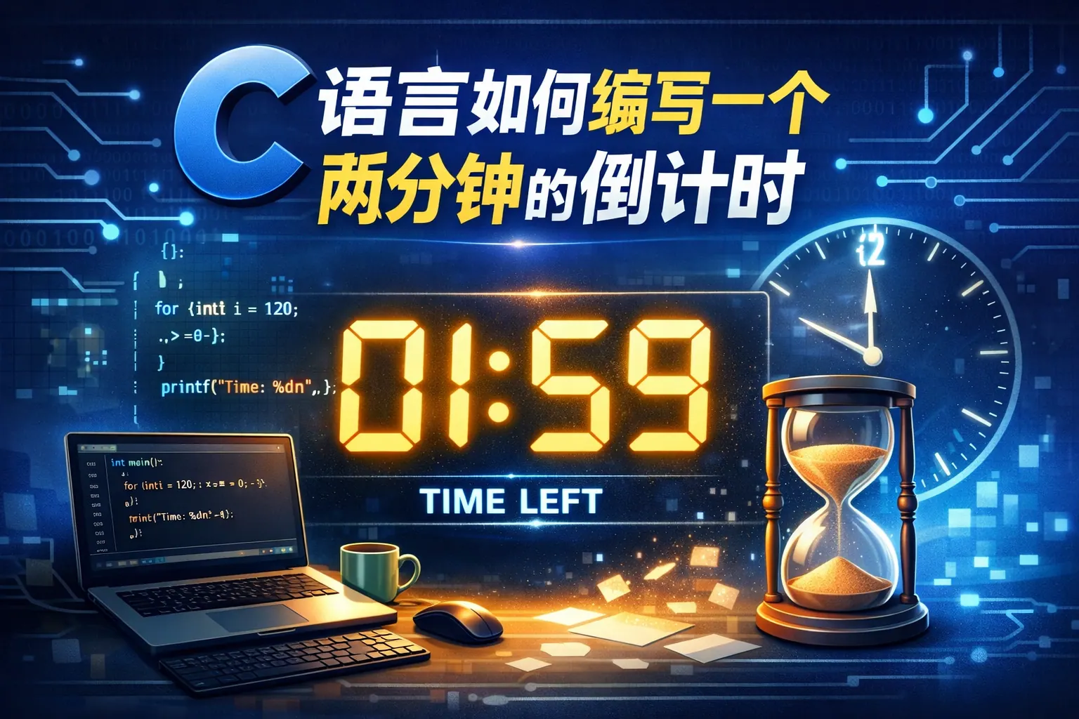 c语言如何编写一个两分钟的倒计时