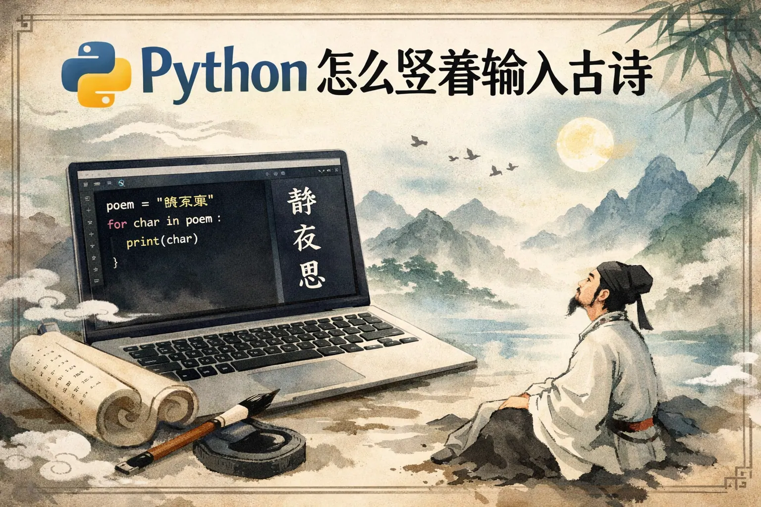 python怎么竖着输入古诗