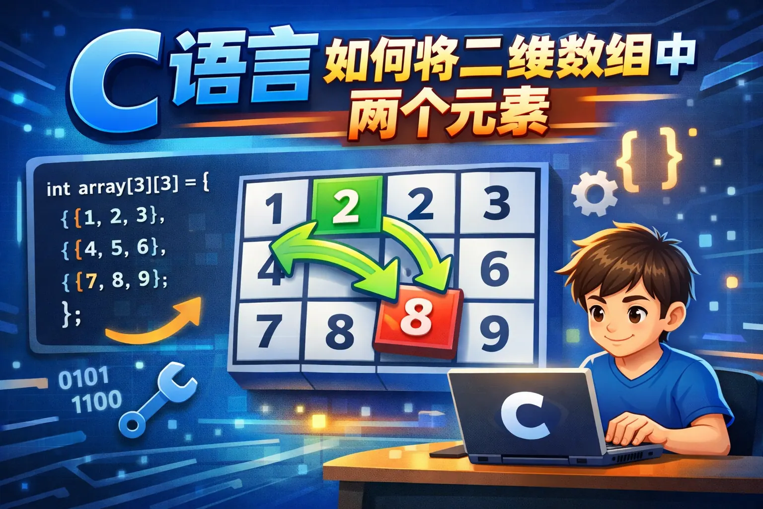 c语言如何将二维数组中两个元素