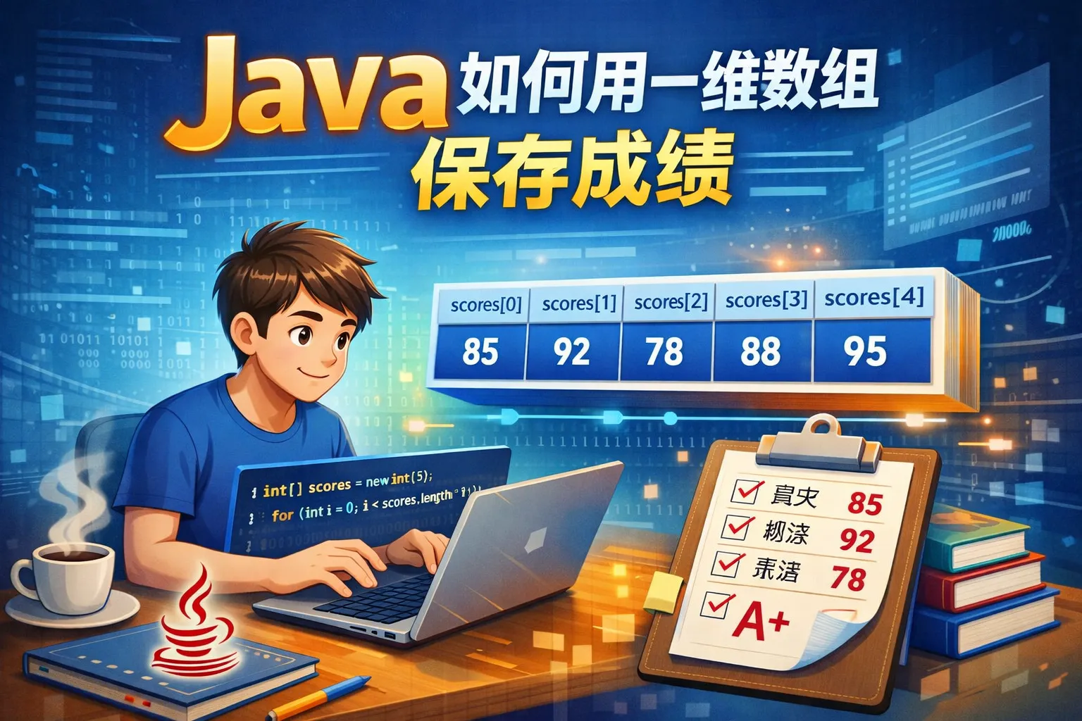 java如何用一维数组保存成绩