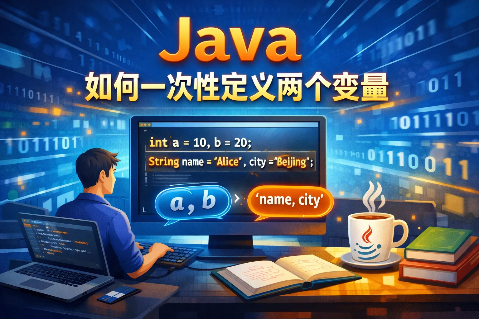 java如何一次性定义两个变量