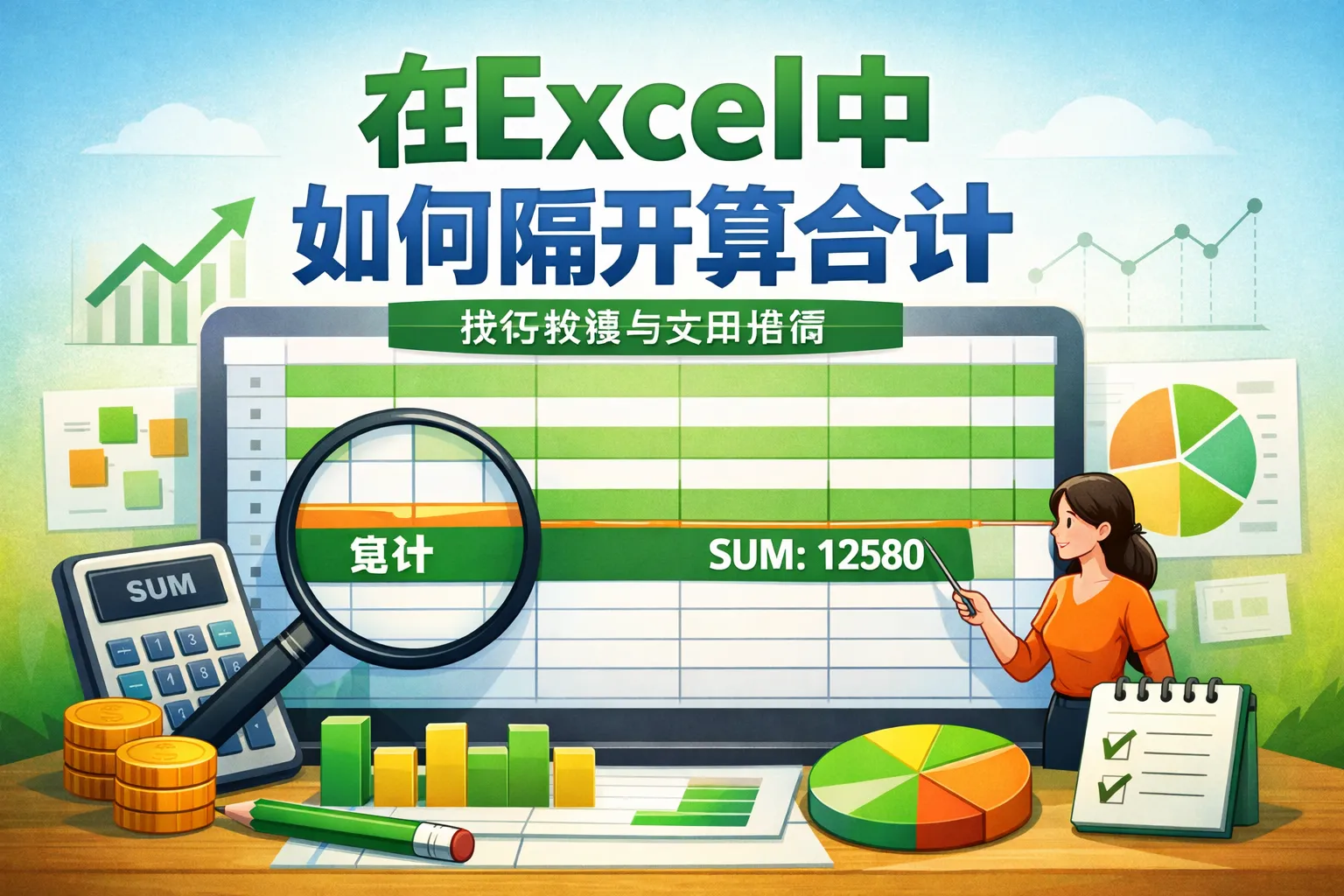 在excel中如何隔开算合计