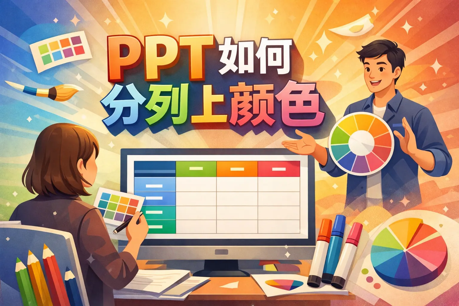 PPT如何分列上颜色