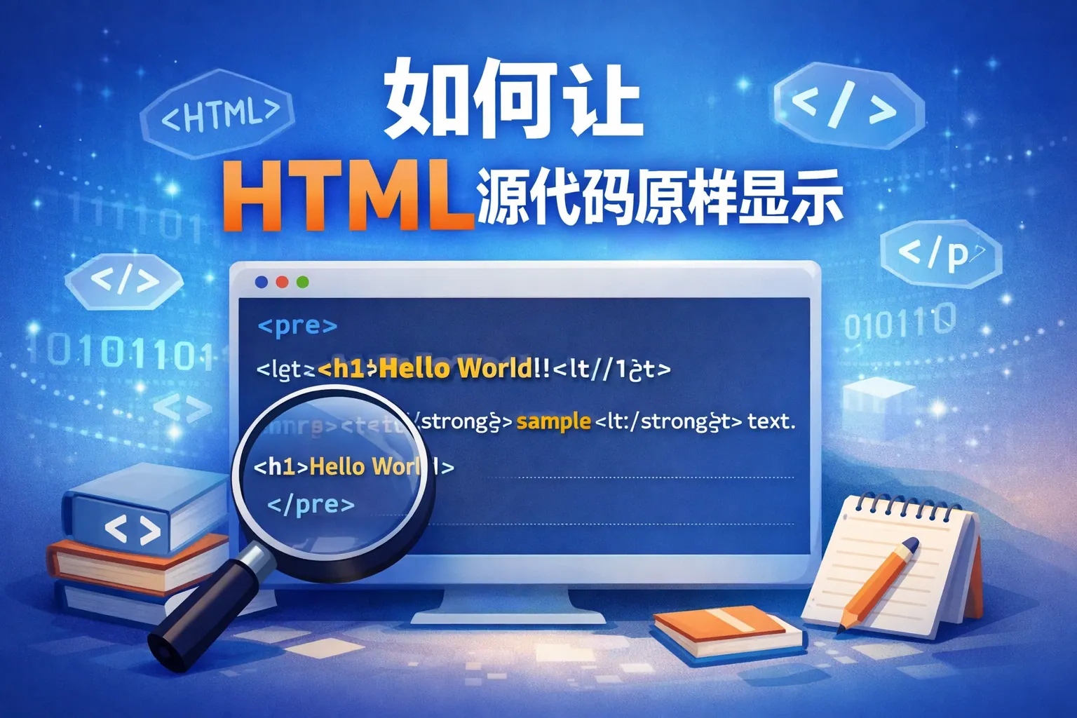 如何让html源代码原样显示