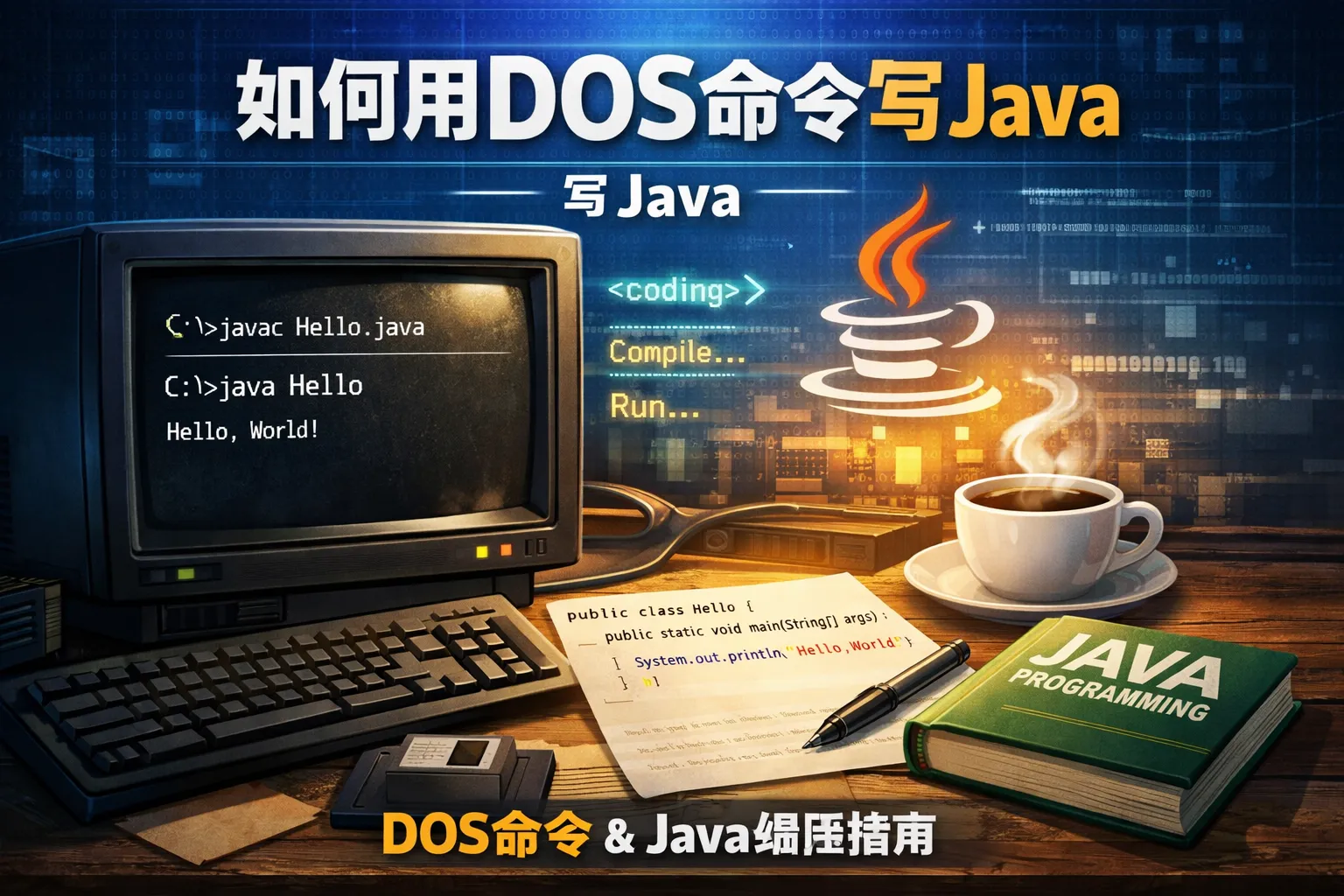 如何用dos命令写java