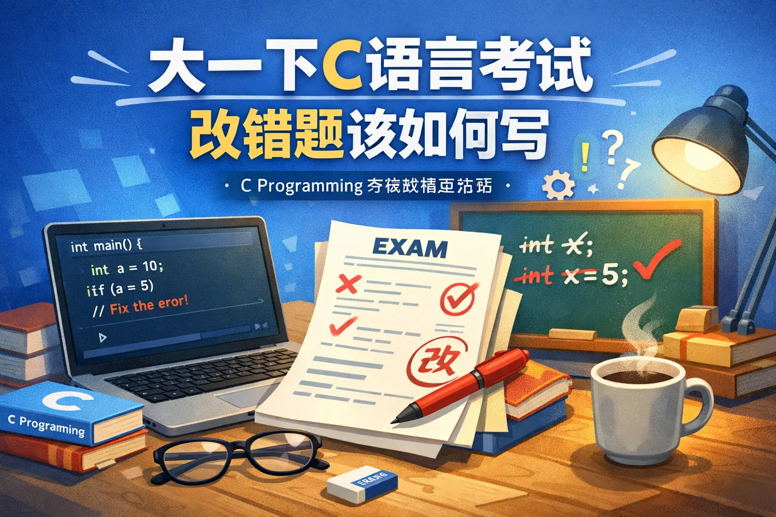 大一下c语言考试改错题该如何写