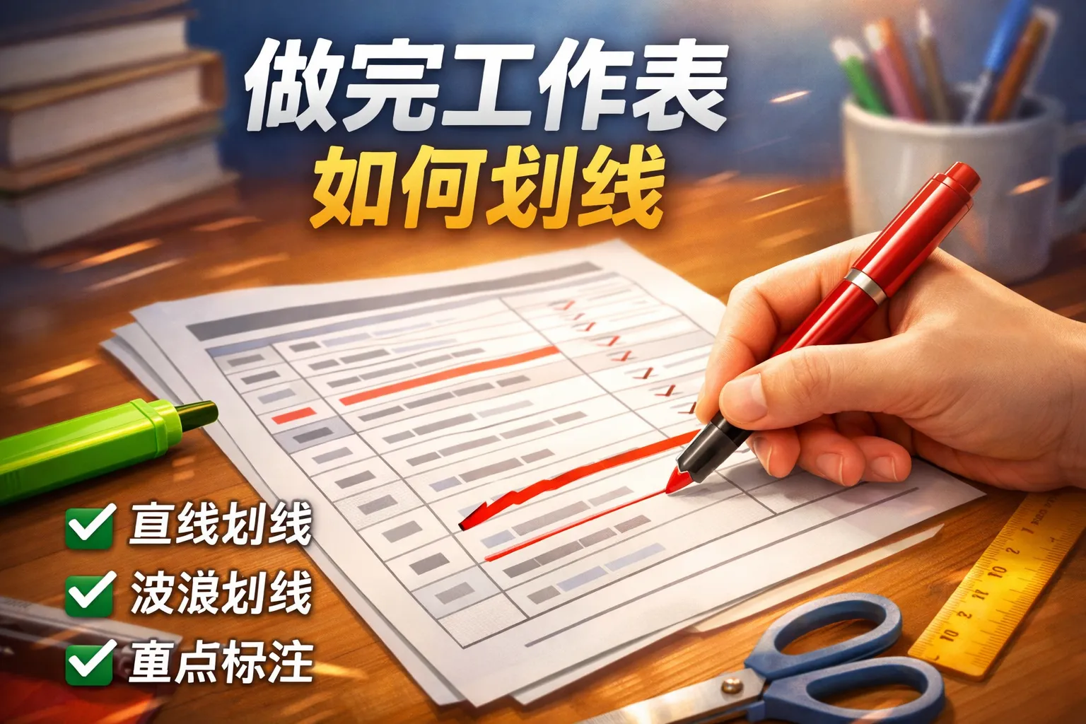 做完工作表如何划线