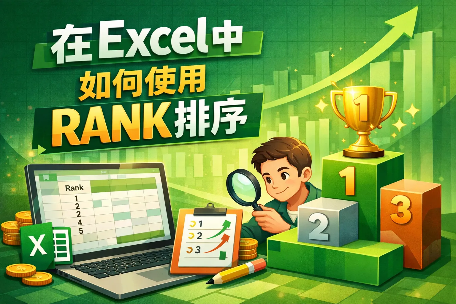 在excel中如何使用rank排序