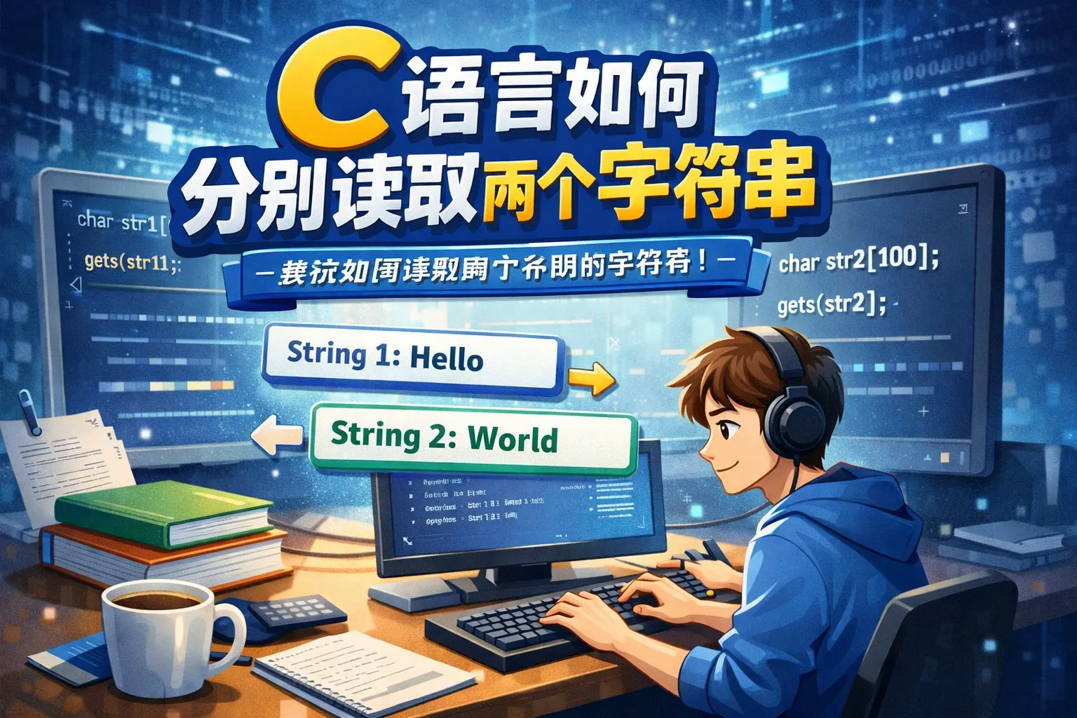 c语言如何分别读取两个字符串