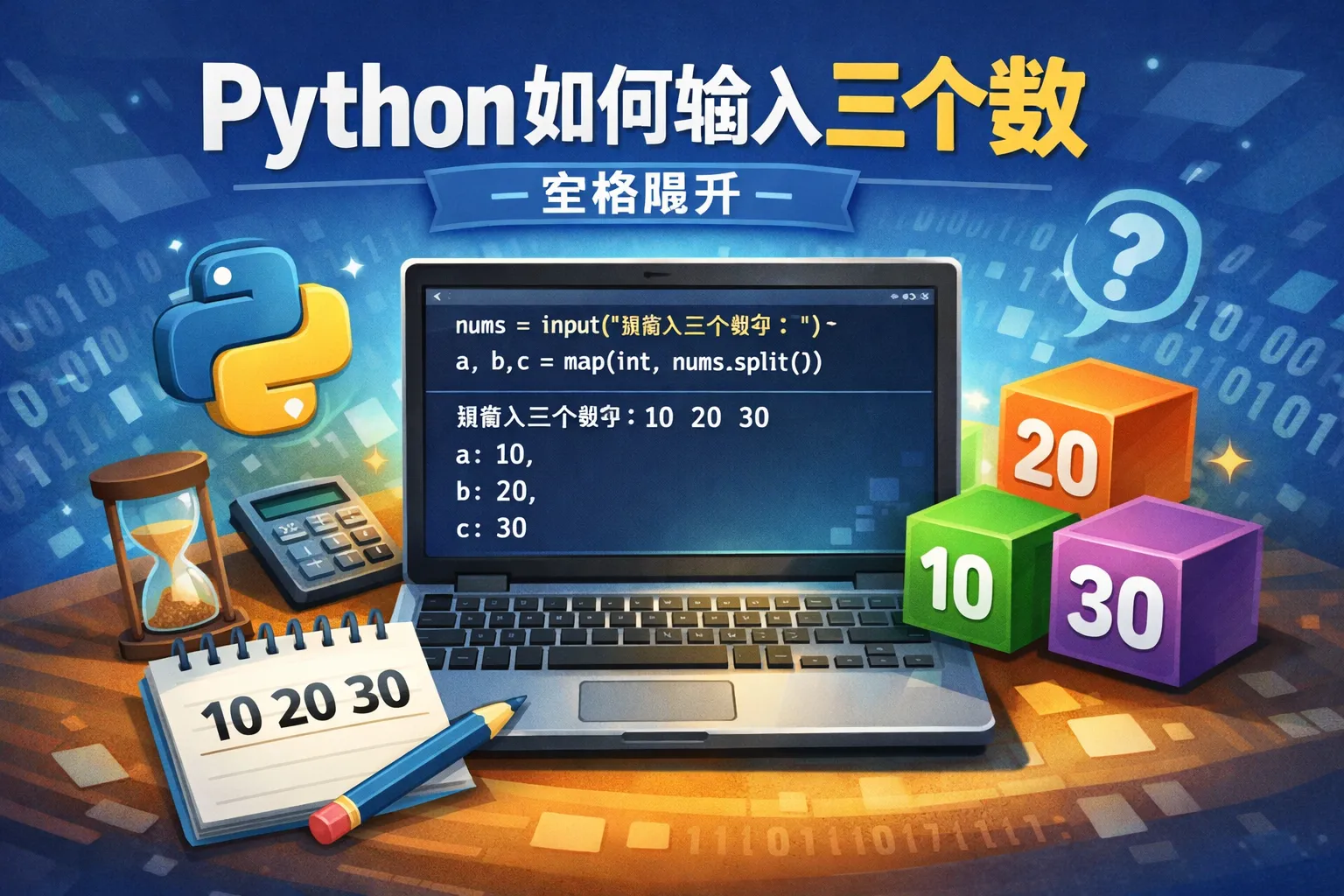 python如何输入三个数空格隔开