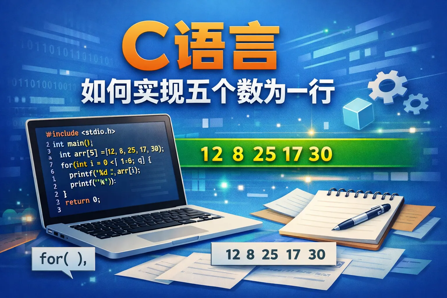 c语言如何实现五个数为一行